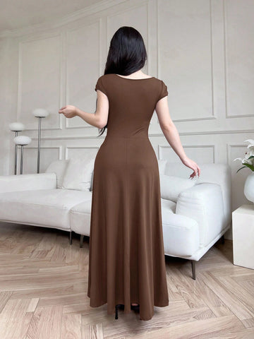 Modelyn Women Long Sleeveless Slim Fit Solid Color Dress