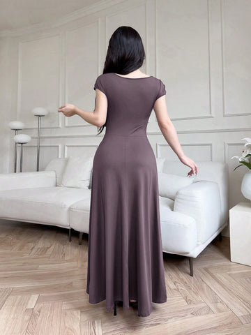 Modelyn Women Long Sleeveless Slim Fit Solid Color Dress