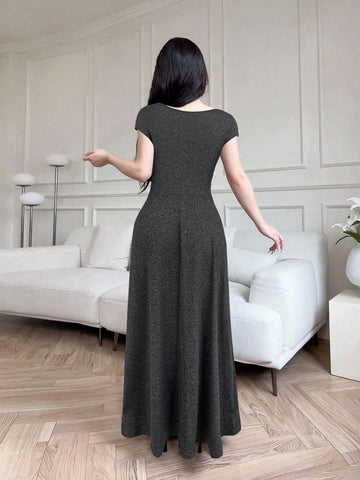 Modelyn Women Long Sleeveless Slim Fit Solid Color Dress