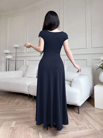 Modelyn Women Long Sleeveless Slim Fit Solid Color Dress