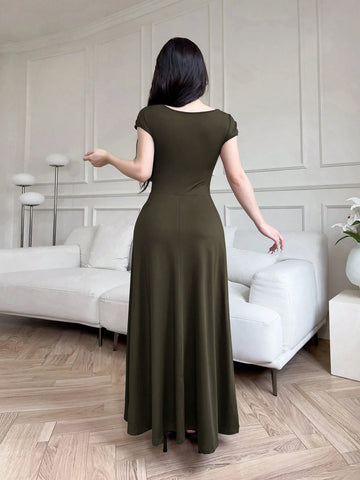 Modelyn Women Long Sleeveless Slim Fit Solid Color Dress