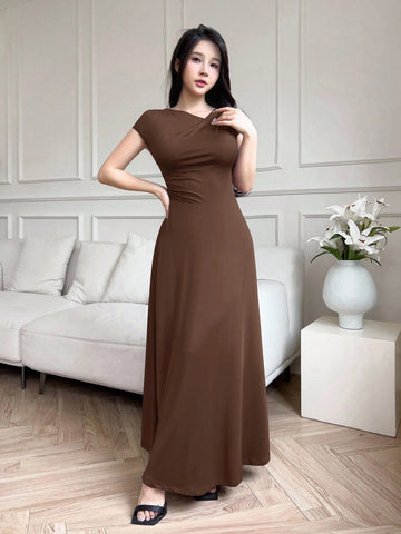 Modelyn Women Long Sleeveless Slim Fit Solid Color Dress
