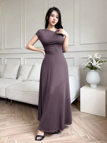 Modelyn Women Long Sleeveless Slim Fit Solid Color Dress