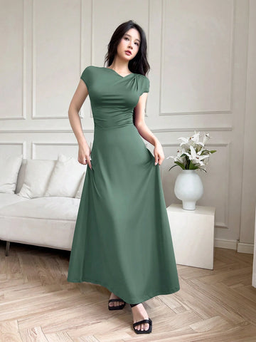 Modelyn Women Long Sleeveless Slim Fit Solid Color Dress