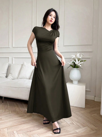 Modelyn Women Long Sleeveless Slim Fit Solid Color Dress