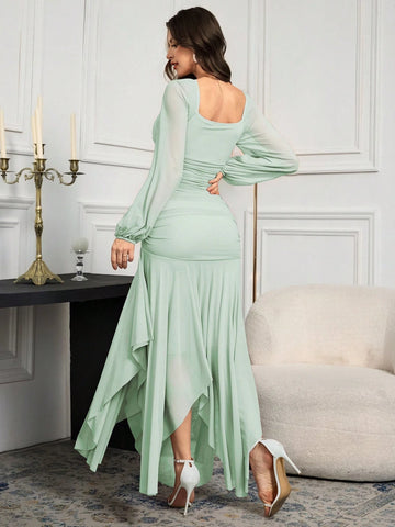 Modelyn Women Long Sleeve Solid Color Long Dress