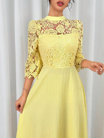 Modelyn Eyelet Embroidery Patchwork Flowy Long Sleeve Dress