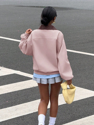 Women's Casual Color Block Collar Jacket