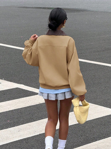 Women's Casual Color Block Collar Jacket