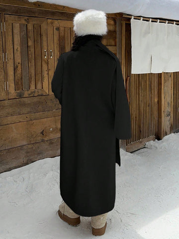 EZwear Women's Winter Double-Breasted Long Overcoat With Scarf Design