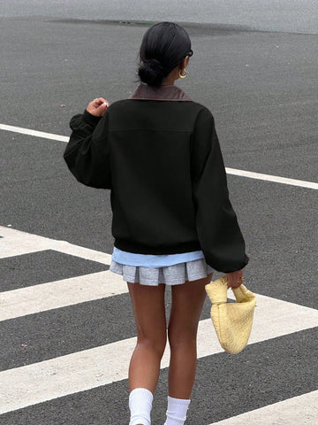 Women's Casual Color Block Collar Jacket