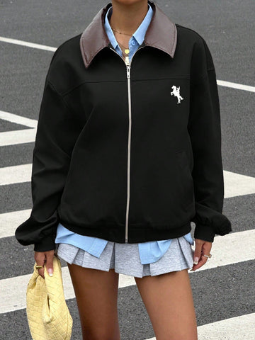 Women's Casual Color Block Collar Jacket