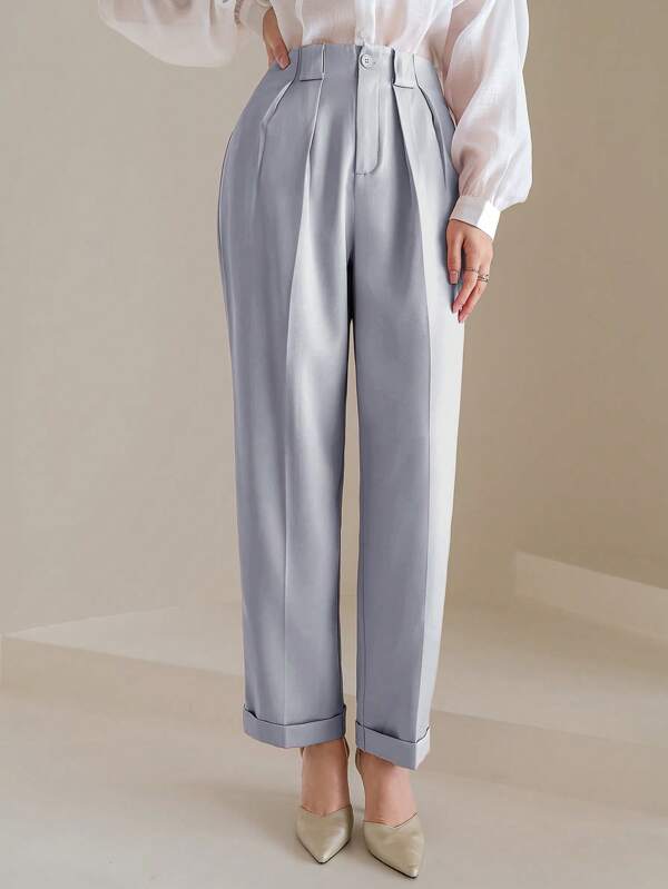 Mulvari High Waist Plicated Detail Straight Leg Pants