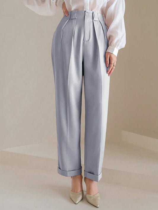 Mulvari High Waist Plicated Detail Straight Leg Pants