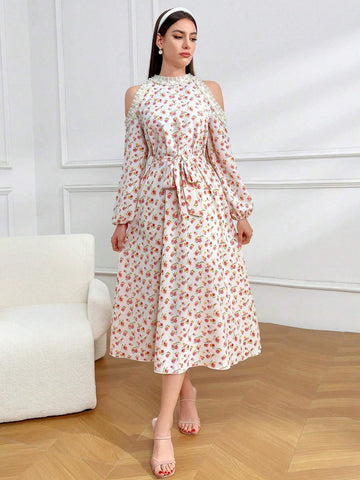 Mulvari Ladies' Floral Printed Off-Shoulder Long Sleeve Dress