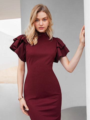 Layered Flutter Sleeve Split Back Dress