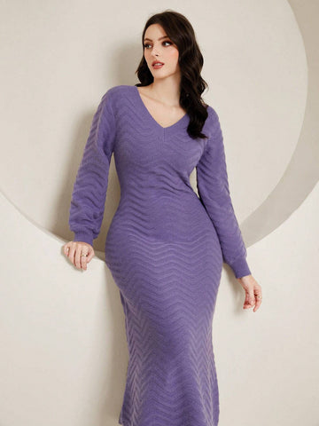 Mulvari Solid V Neck Sweater Dress