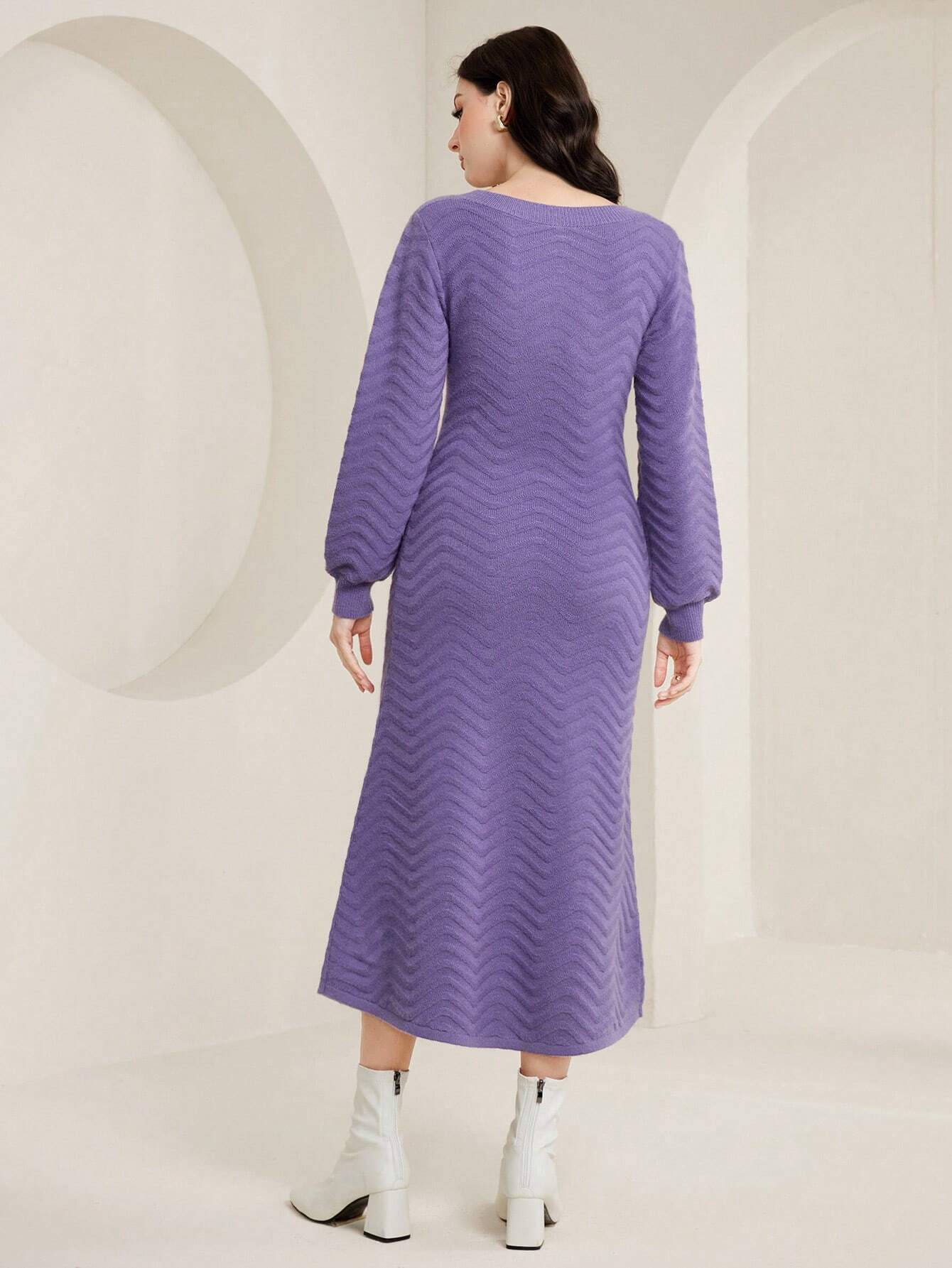 Mulvari Solid V Neck Sweater Dress