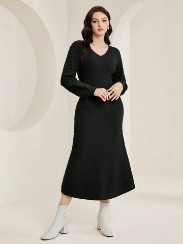 Mulvari Solid V Neck Sweater Dress