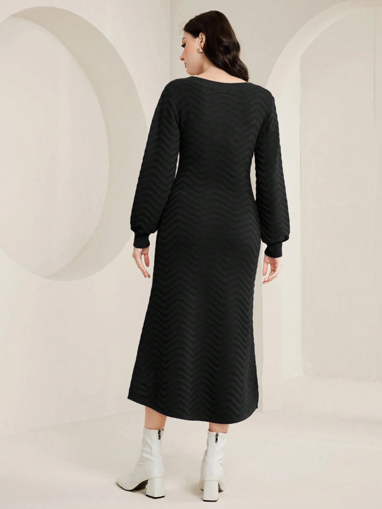 Mulvari Solid V Neck Sweater Dress