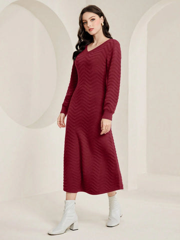 Mulvari Solid V Neck Sweater Dress