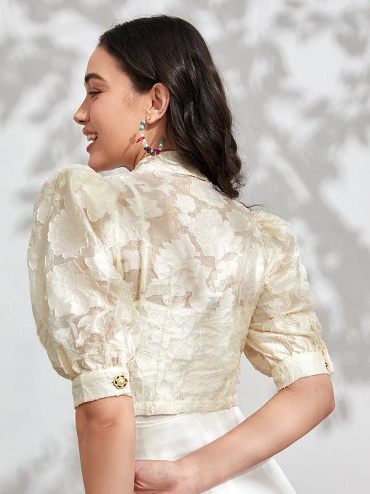 Mulvari Jacquard Puff Sleeve Shirt Without Camisole