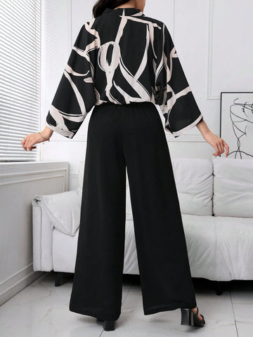 Mulvari Women's Random Print Top, Solid Color Camisole, And Jumpsuit