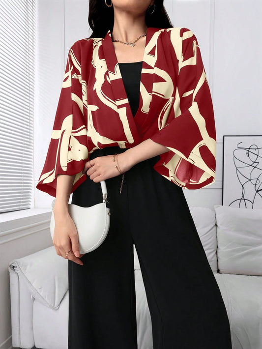 Mulvari Women's Random Print Top, Solid Color Camisole, And Jumpsuit