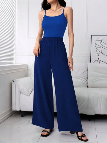 Mulvari Women's Random Print Top, Solid Color Camisole, And Jumpsuit