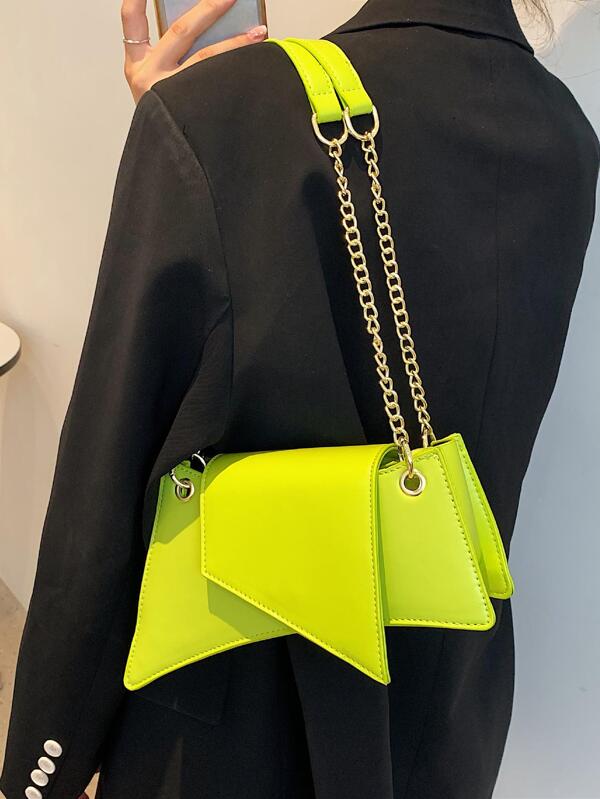 Neon Lime Chain Decor Flap Novelty Bag