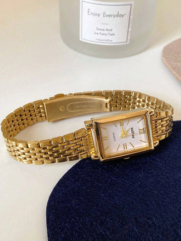 Square Casual Simple Atmosphere Steel Strap Gold Dial