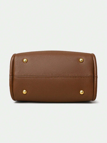 Fashionable And Versatile Retro Style Handbag Solid Color With Scarf Decoration