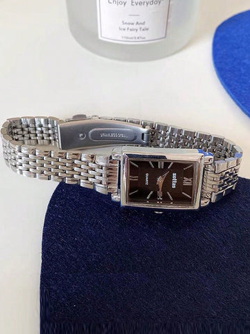 Square Casual Simple Atmosphere Steel Strap Gold Dial