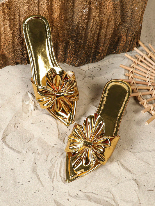 Women Plus Size Summer Flat Gold Sandals