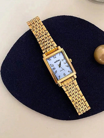 Square Casual Simple Atmosphere Steel Strap Gold Dial
