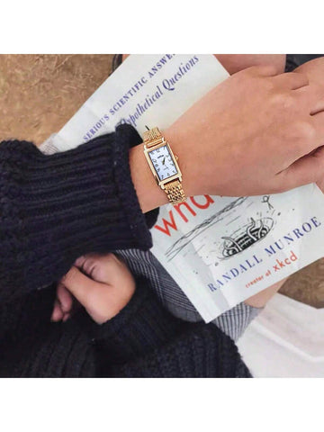 Square Casual Simple Atmosphere Steel Strap Gold Dial