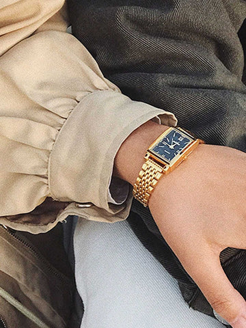 Square Casual Simple Atmosphere Steel Strap Gold Dial
