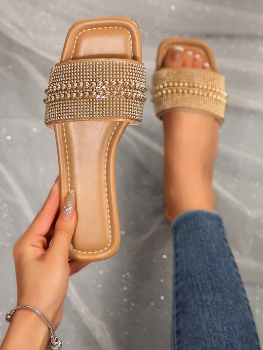 Rhinestone & Faux Pearl Decorated Mule Sandals
