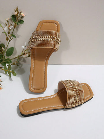 Rhinestone & Faux Pearl Decorated Mule Sandals