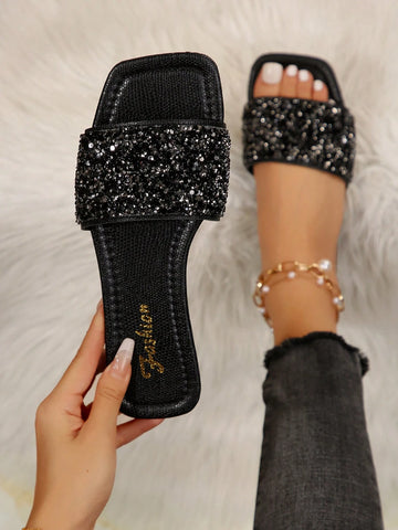 Rhinestone & Faux Pearl Decorated Mule Sandals