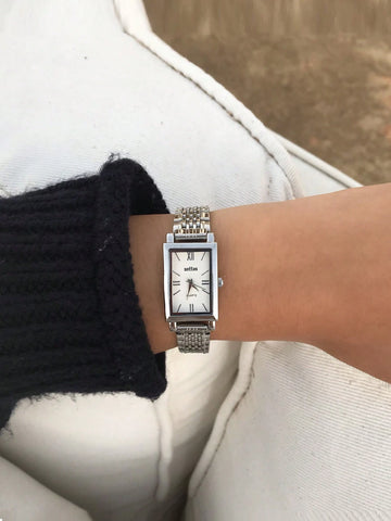 Square Casual Simple Atmosphere Steel Strap Gold Dial