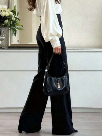 Versatile Solid Color Elegant High Waist Wide Leg Pants