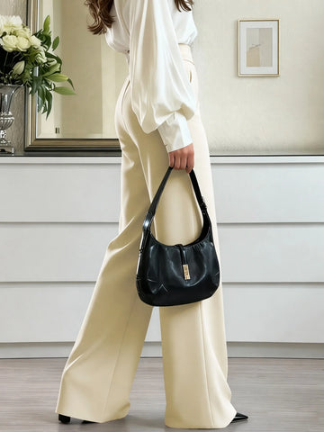 Versatile Solid Color Elegant High Waist Wide Leg Pants
