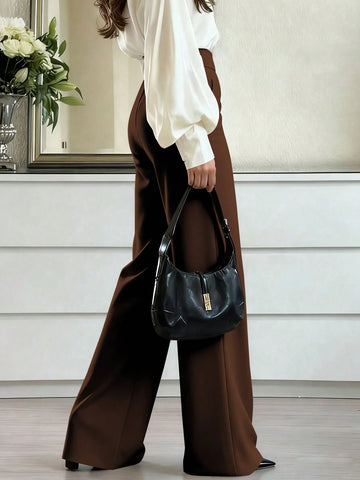 Versatile Solid Color Elegant High Waist Wide Leg Pants