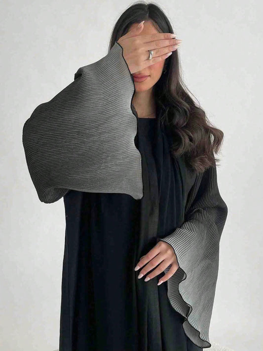 Elegant Women's Long Abaya With Pleated Bell Sleeves