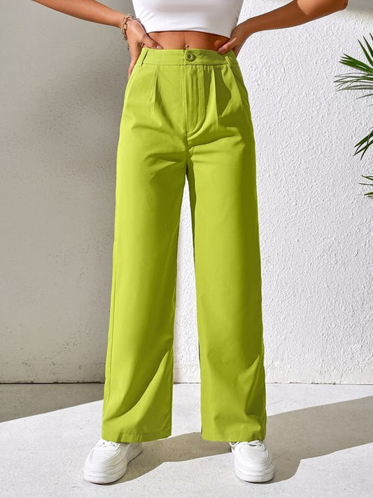 PETITE High Waist Plicated Detail Straight Leg Pants