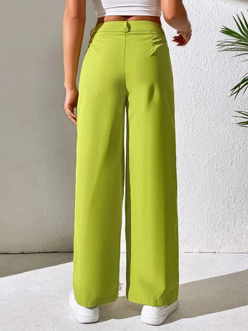 PETITE High Waist Plicated Detail Straight Leg Pants