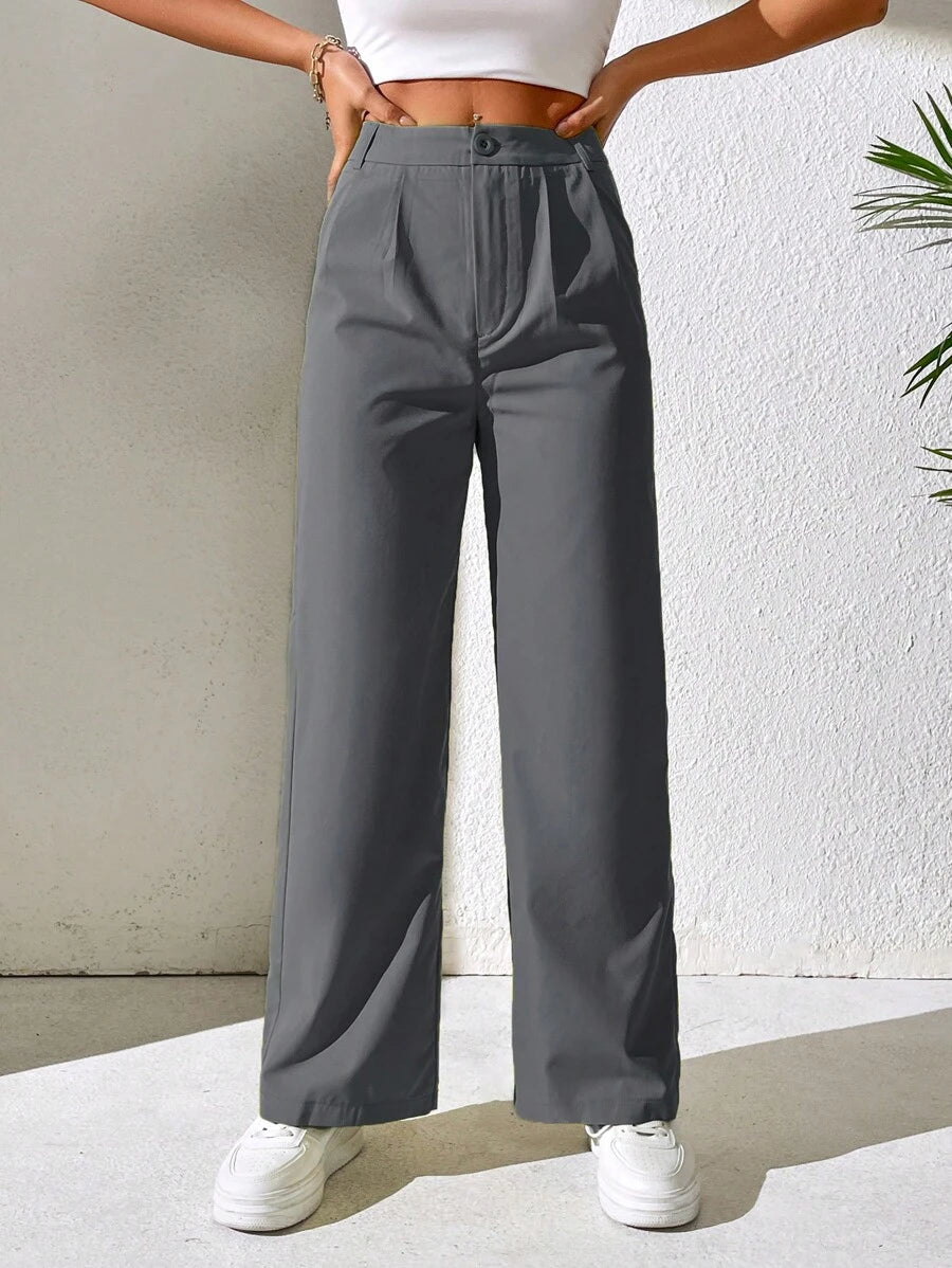 PETITE High Waist Plicated Detail Straight Leg Pants