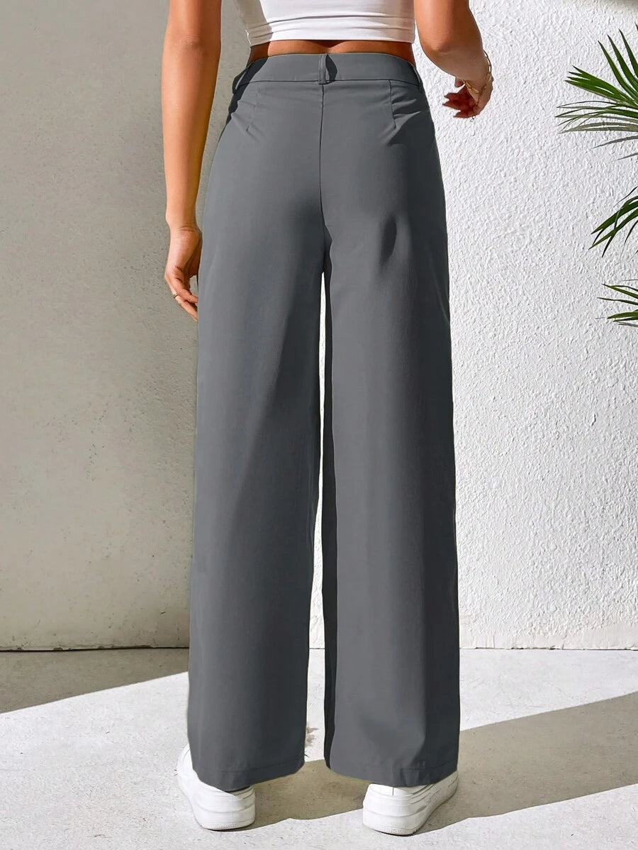 PETITE High Waist Plicated Detail Straight Leg Pants