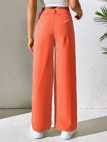 PETITE High Waist Plicated Detail Straight Leg Pants